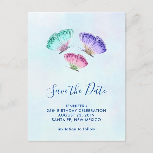 Niedliche, farbige Wasserfarben Save the Date Postkarte (Vorderseite)