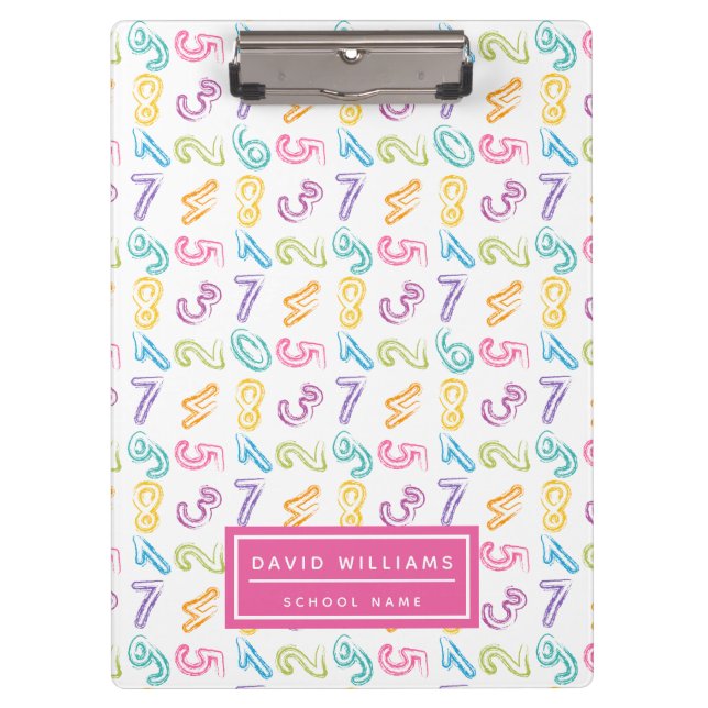 Niedliche farbige Zahlen Muster Kids Name Klemmbrett (Vorderseite)