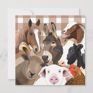 Niedliche Farm Animal Portrait Gingham Karo - Brow