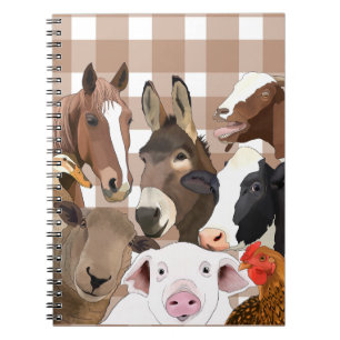 Niedliche Farm Animal Portrait Gingham Karo - Brow Notizblock