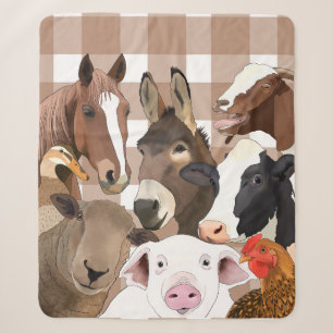 Niedliche Farm Animal Portrait Gingham Karo - Brow Sherpadecke