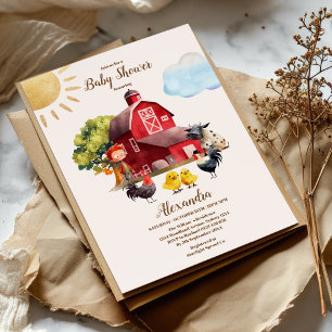 Niedliche Farm Animals Greenery Boy Barn Baby Dusc Einladung