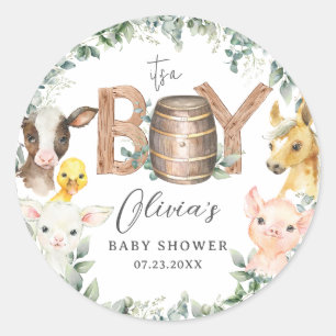 Niedliche Farm Animals Greenery Boy Barn Baby Dusc Runder Aufkleber