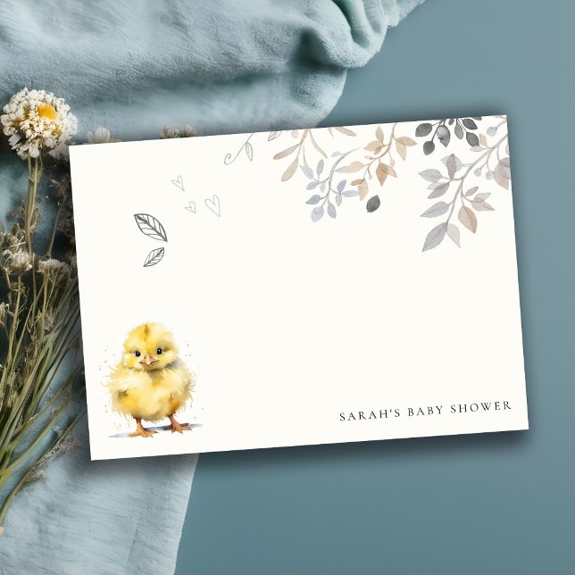 Niedliche Farm Chick Watercolor Blumenbaby-Dusche Mitteilungskarte (Von Creator hochgeladen)