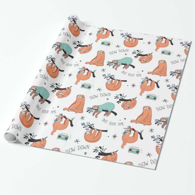 Niedliche faule Sloths Geschenkpapier (Ungerollt)