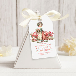 Niedliche Fee 5. Geburtstag Rosa Pilz Geschenktüte Geschenkanhänger