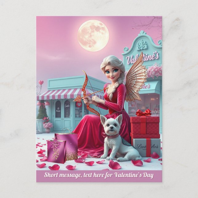 Niedliche Fee als Cupid Sunset Hund Geschenkboxen  Postkarte (Vorderseite)
