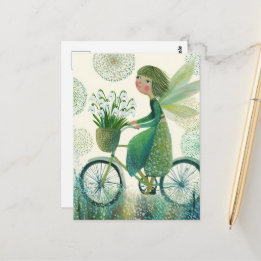 Niedliche Fee auf einem Fahrrad Postkarte