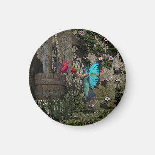 Niedliche Fee Füttre einen Vogel Magnet