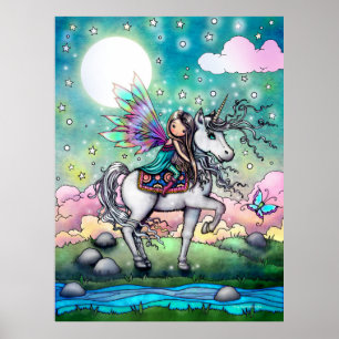 Niedliche Fee reitet auf Einhorn Kunst für Kinder Poster