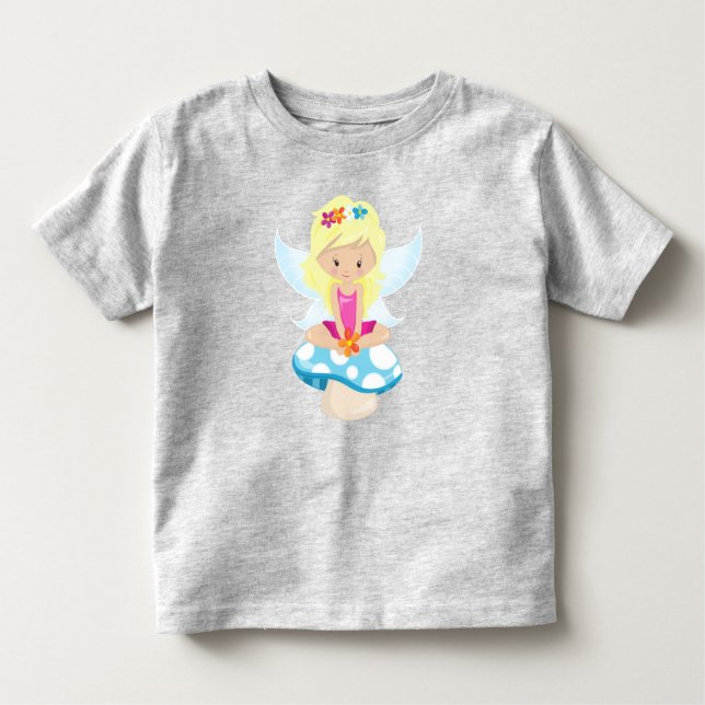 Niedliche Fee, Zauberei, Blonde Haare, Pilz Kleinkind T-shirt (Vorderseite)