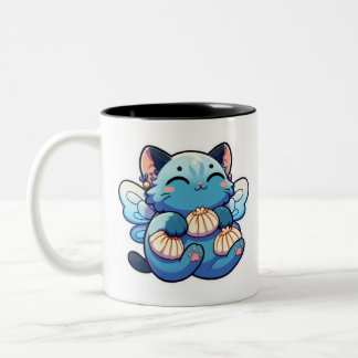 Niedliche Feenkatze mit Knödel Zweifarbige Tasse