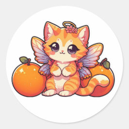 Niedliche Feenkatze mit Orangen Runder Aufkleber