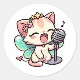 Niedliche Feenkatze singen Runder Aufkleber