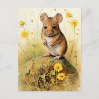 Niedliche Feldmäuse mit gelben Blumen Postkarte
