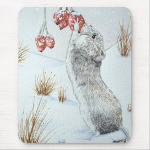 niedliche Feldmäusewinterschnee-Szenenwild lebend Mousepad