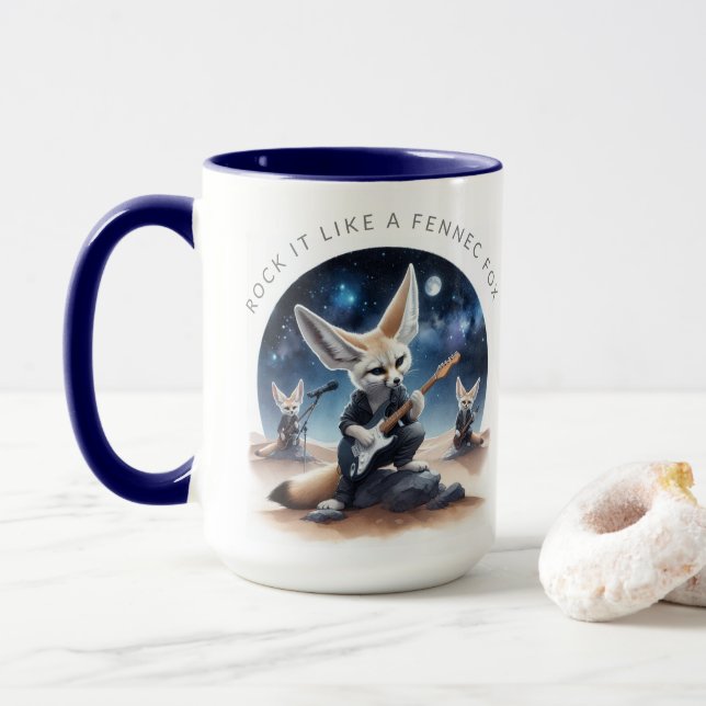Niedliche Fennec-Füchse rocken Acousus Gitarren Tasse (Mit Donut)