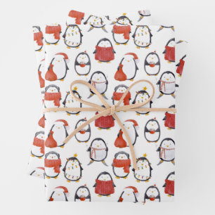 Niedliche Feste Pinguine Muster Weihnachten Geschenkpapier Set
