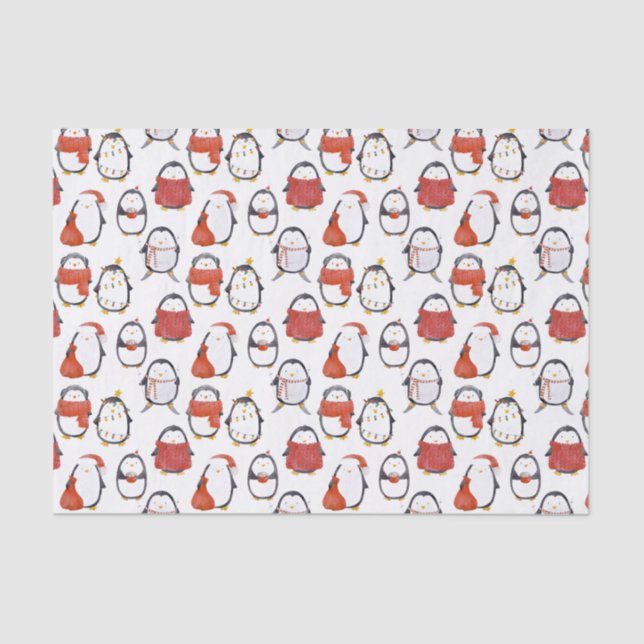 Niedliche Feste Pinguine Muster Weihnachten Seidenpapier (Vorderseite)