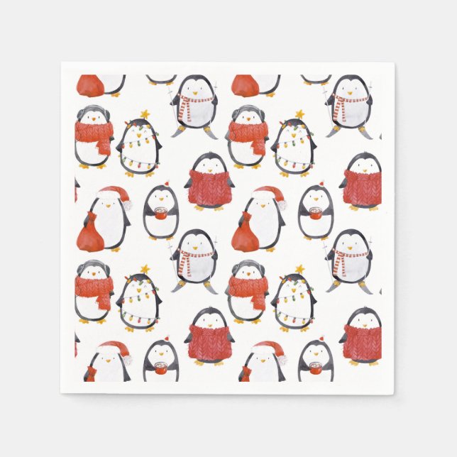 Niedliche Feste Pinguine Muster Weihnachts-Party Serviette (Vorderseite)