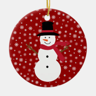 Niedliche festliche Cartoonsnowman-Schneeflocken Keramik Ornament