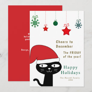 Niedliche festliche Katze mit roter Weihnachtsmann Feiertagskarte
