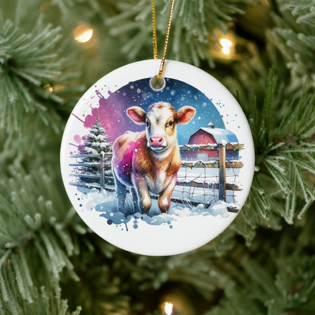 Niedliche festliche Kuhkarte Weihnachten Personali Keramik Ornament (Baum)