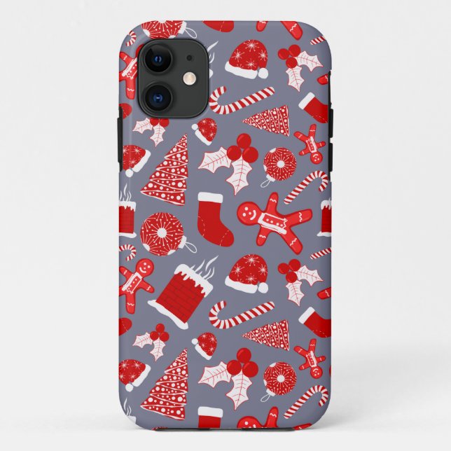 Niedliche festliche rote Illustrationen Weihnachts Case-Mate iPhone Hülle (Rückseite)