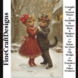 Niedliche festliche Tanzkatzen im Schnee BX4 Decou Seidenpapier