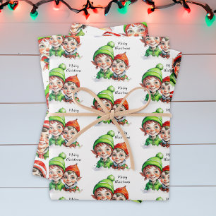 Niedliche festliche Vintage Elfen Weihnachten Geschenkpapier Set