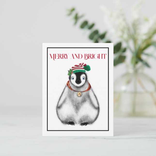 Niedliche Festtage Weihnachten Pinguin Postkarte (Stehend Vorderseite)