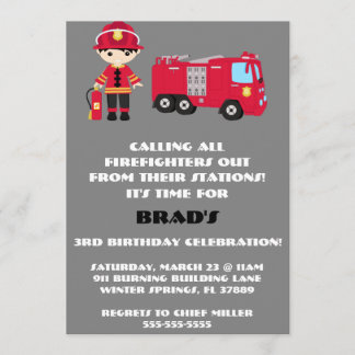 Niedliche Feuer-LKW-Motor-Geburtstags-Party Einladung