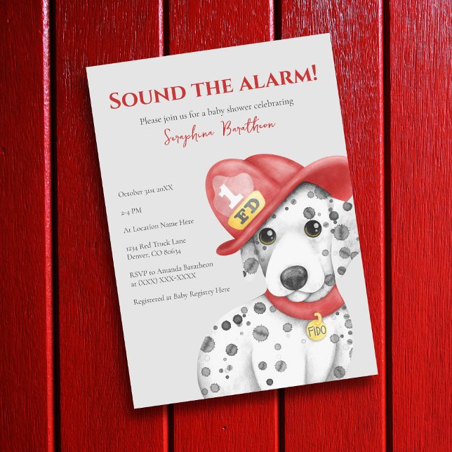 Niedliche Feuerwehrdusche Dalmatiner Einladung (Fire fighter dalmatian baby shower personalized invitation.)