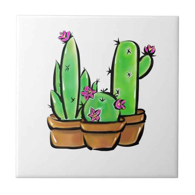 Niedliche Fiesta Cactus cacti succuli Fliese (Vorderseite)