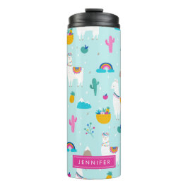 Niedliche Fiesta Llamas mit Rainbows Personalisier Thermosbecher