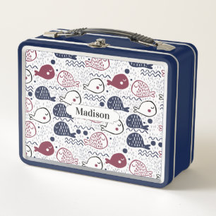 Niedliche Fisch Muster individuelle Name Lunch Box