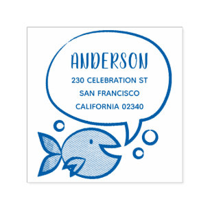 Niedliche Fisch-Sprechblase Familienname Rücksende Permastempel