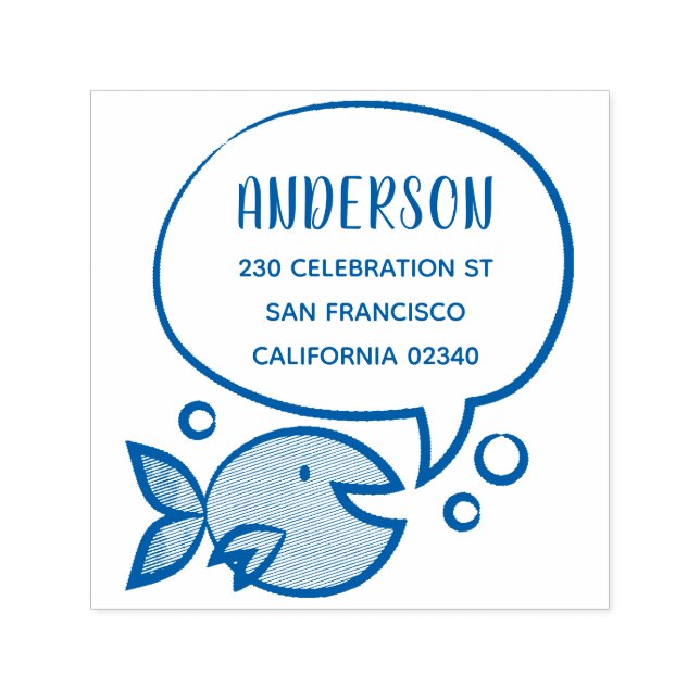 Niedliche Fisch-Sprechblase Familienname Rücksende Permastempel (Design)