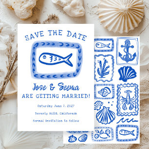 Niedliche Fische handgezogen Süßer Strand Custom Save The Date