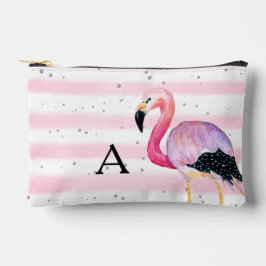 Niedliche Flamingo Monogram Rosa Streifen Niedlich Zubehörtasche