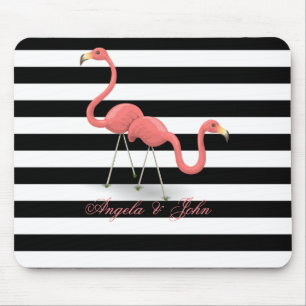 Niedliche Flamingos, schwarze, weiße Streifen Pers Mousepad