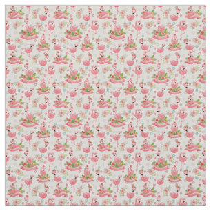 Niedliche Flamingos und tropische Blume Stoff