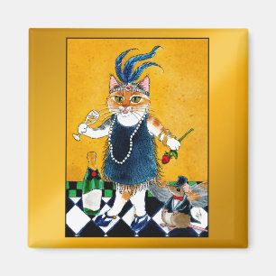 Niedliche Flapper Cat, Maus Art Deco 1920s Magnet