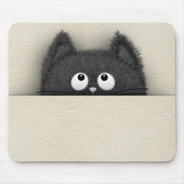 Niedliche flaumige schwarze Katze, die heraus Mousepad (Vorne)