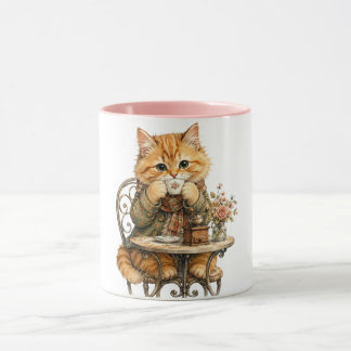 Niedliche flauschige Katze trinkt Kaffee Vintage-W Tasse