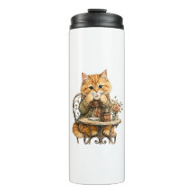 Niedliche flauschige Katze trinkt Kaffee Vintage-W