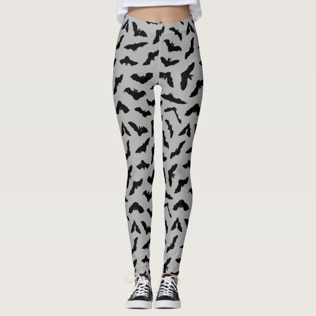 Niedliche Fledermäuse Graue Flecht Pattern Hallowe Leggings (Vorderseite)