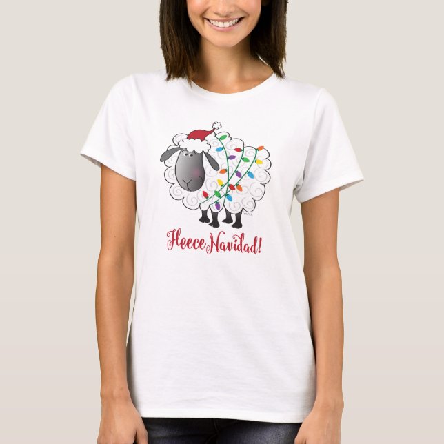 Niedliche Fleece Navidad Sheep mit Weihnachtsbeleu T-Shirt (Vorderseite)