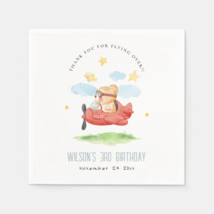 Niedliche Fliege über Teddy Bär Tier Flugzeug Gebu Serviette