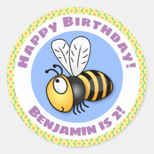 Niedliche, fliegende Bienengelb-Cartoon-Abbildung Runder Aufkleber